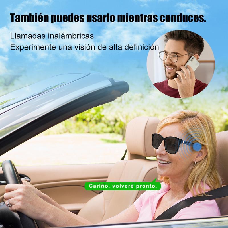 智能蓝牙眼镜,配备自动变暗偏光镜片、内置扬声器和麦克风、蓝光阻隔功能