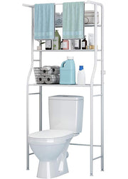 Mensola a 3 ripiani sopra il WC, salvaspazio per il bagno, supporto angolare per organizzare gli accessori, lavatrice, con asta appendiabiti, mensola a torre, bianco