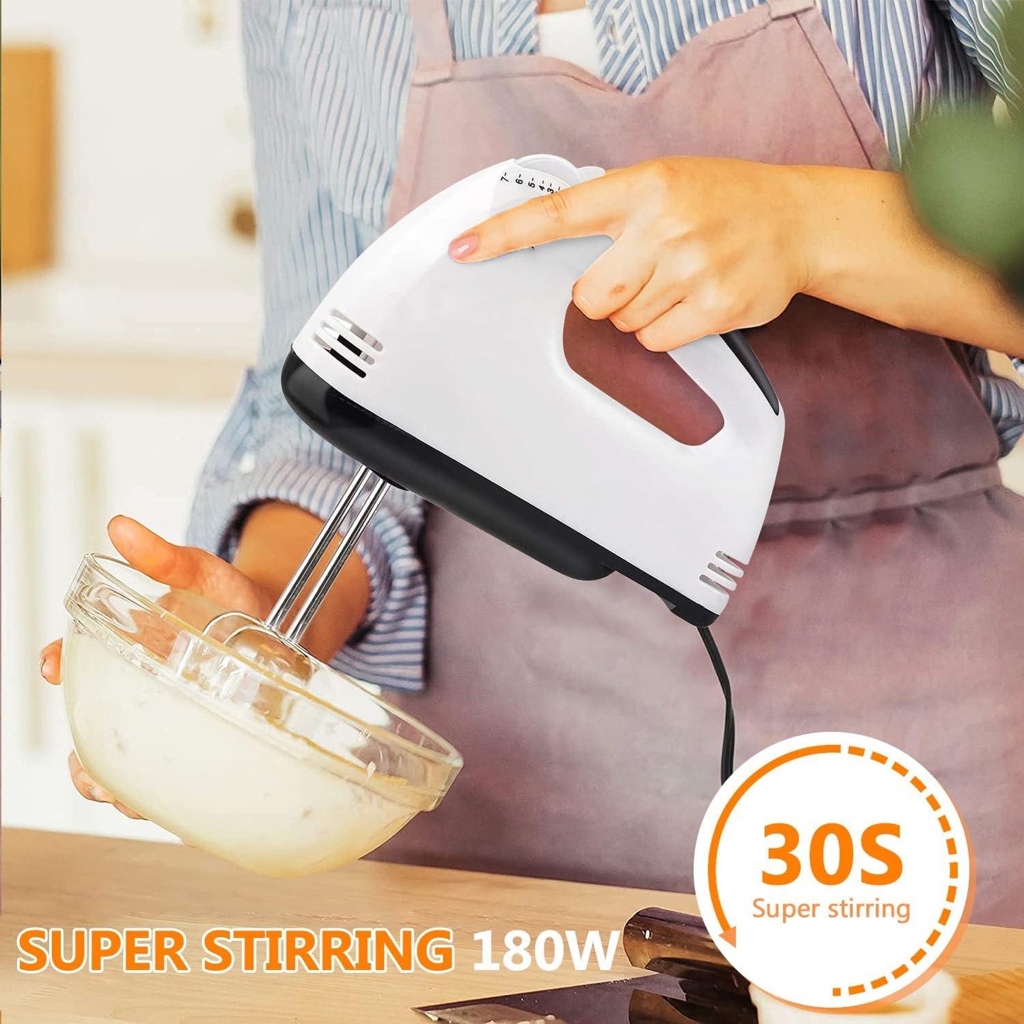 Frullatore elettrico portatile - Frullatore da cucina elettrico portatile a 7 velocità con 5 accessori