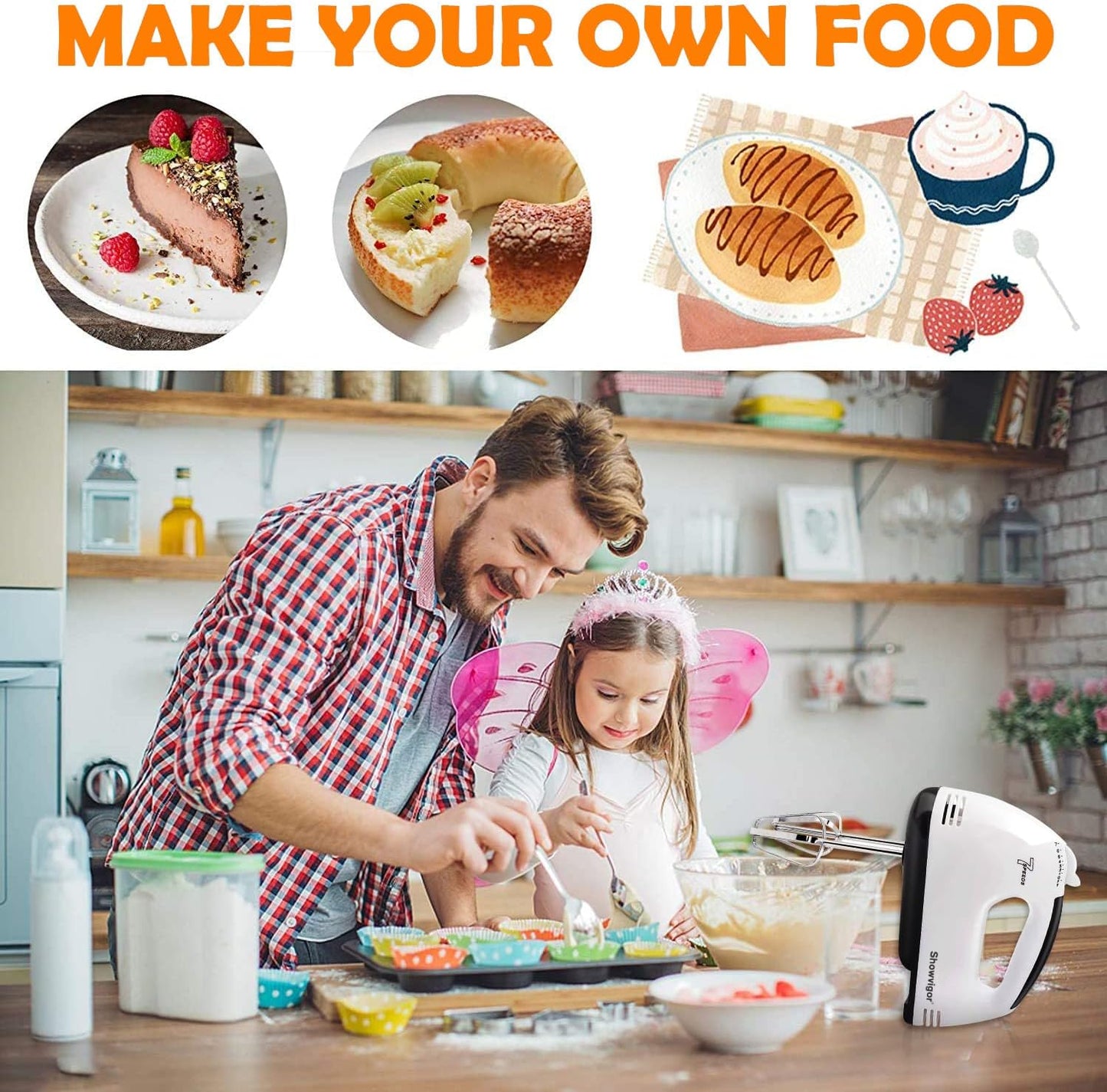 Frullatore elettrico portatile - Frullatore da cucina elettrico portatile a 7 velocità con 5 accessori