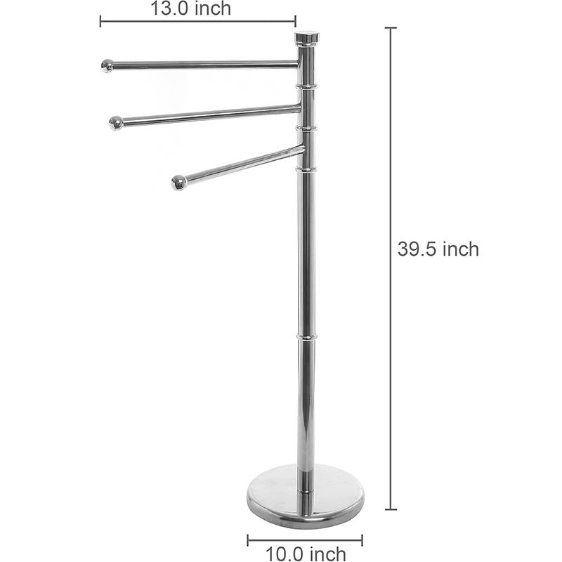 MyGift Portasciugamani Autoportante da 38 Pollici in Metallo Argentato con 3 Bracci Girevoli e Base Robusta Rotonda per Bagno Moderno Elegante