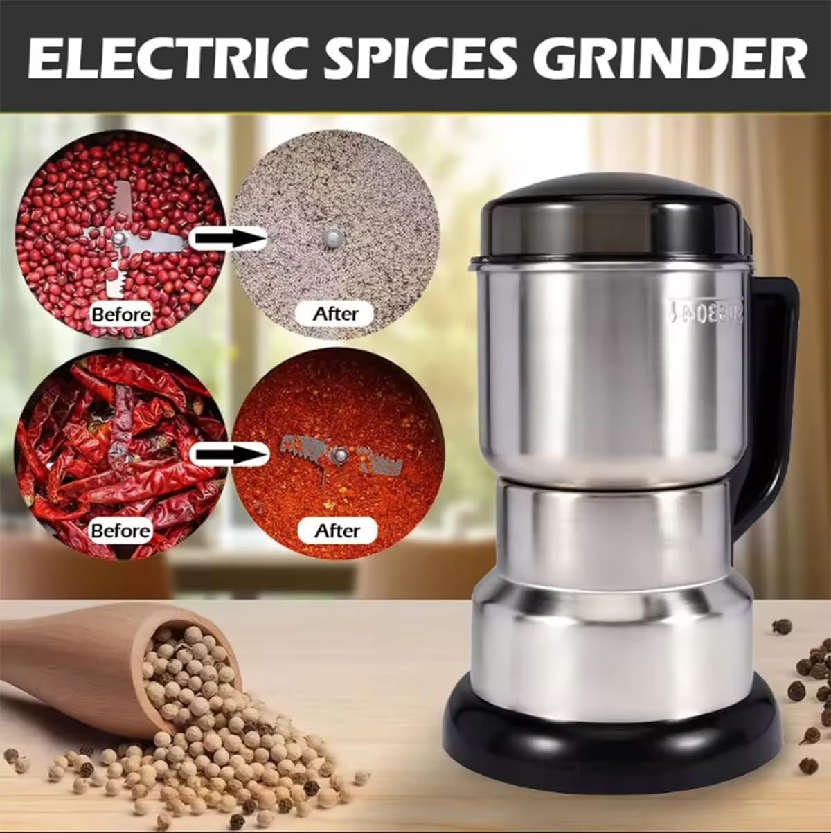 Macinacaffè elettrico, macina cereali, macina spezie elettrico