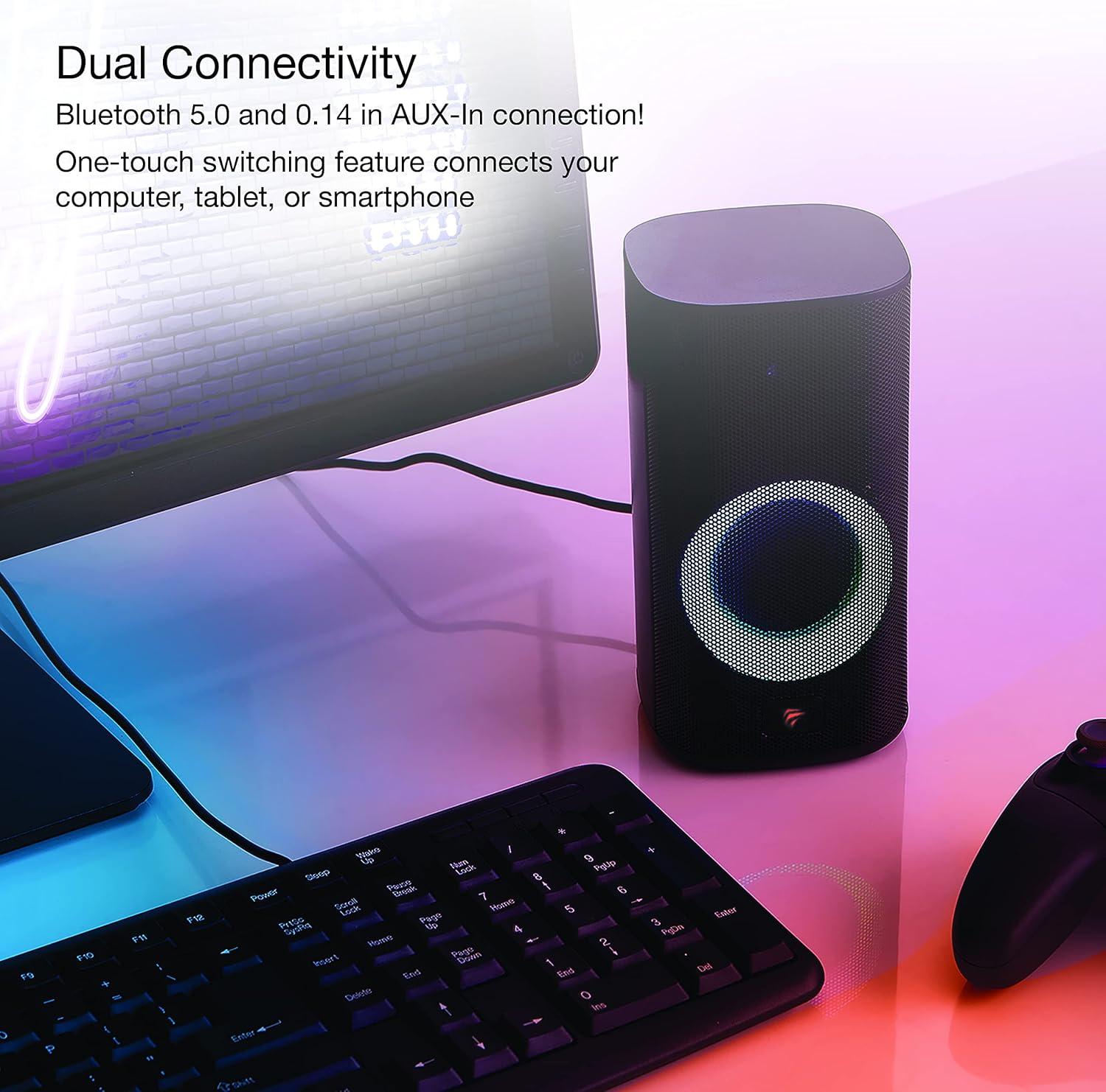 RGB Gaming Stereo Desktop-Lautsprecher Bluetooth 5. 0 mit 3,5mm AUX-Eingang Schwarz für Gaming und Musik