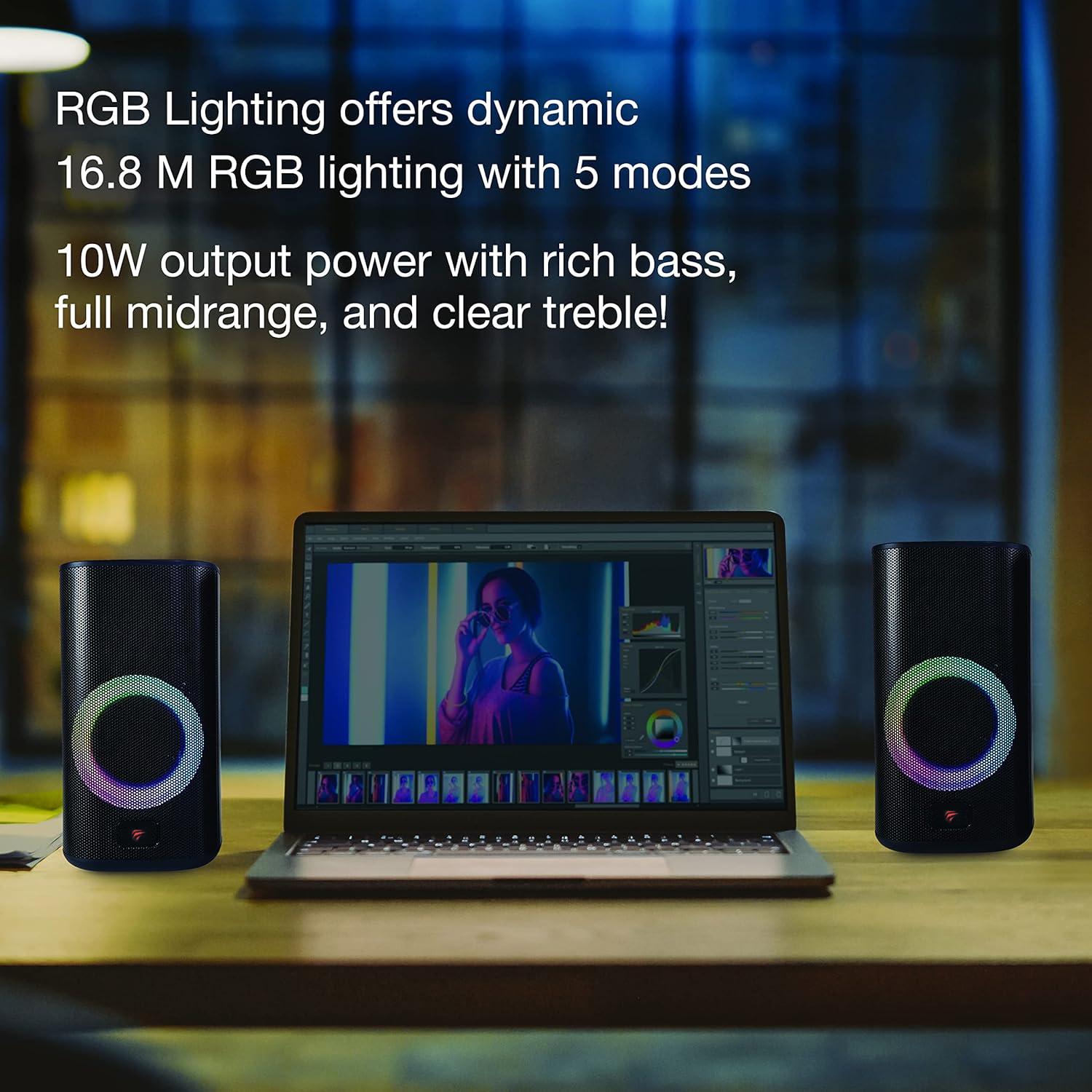 RGB Gaming Stereo Desktop-Lautsprecher Bluetooth 5. 0 mit 3,5mm AUX-Eingang Schwarz für Gaming und Musik