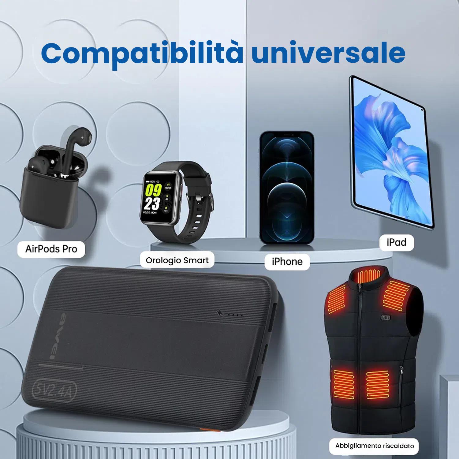 Awei 移动电源 10000mAh 便携式充电器 黑色 带 2 个 USB 输出 2.4A 和 USB C 输入/输出 兼容华为 iPhone 三星 Galaxy