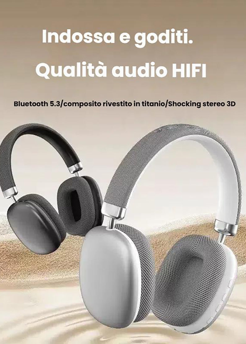 Bluetooth P9 MAX cuffie cablate stereo con custodia in rete magnetica e pelle nuove cuffie audio di alta classe