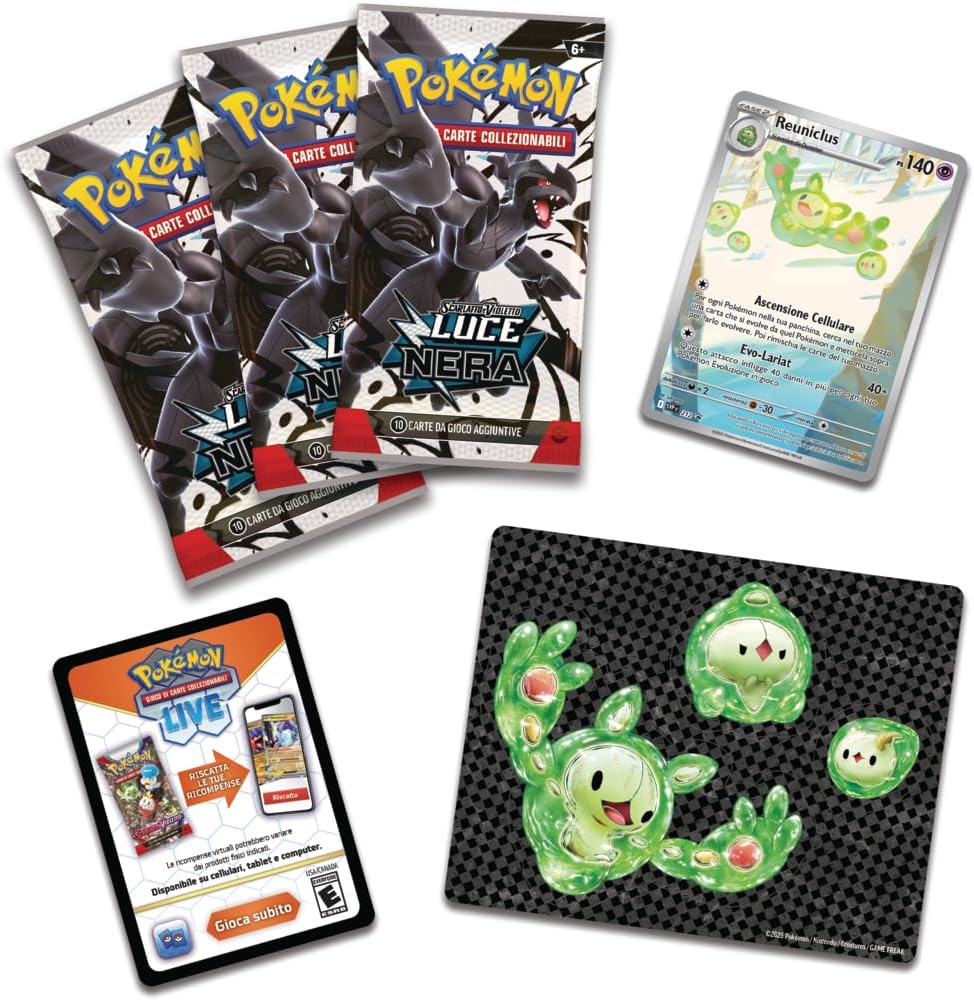 POKEMON SV10.5 COLLEZIONE CON ADESIVI BLISTER 3 BUSTE LUCE NERA