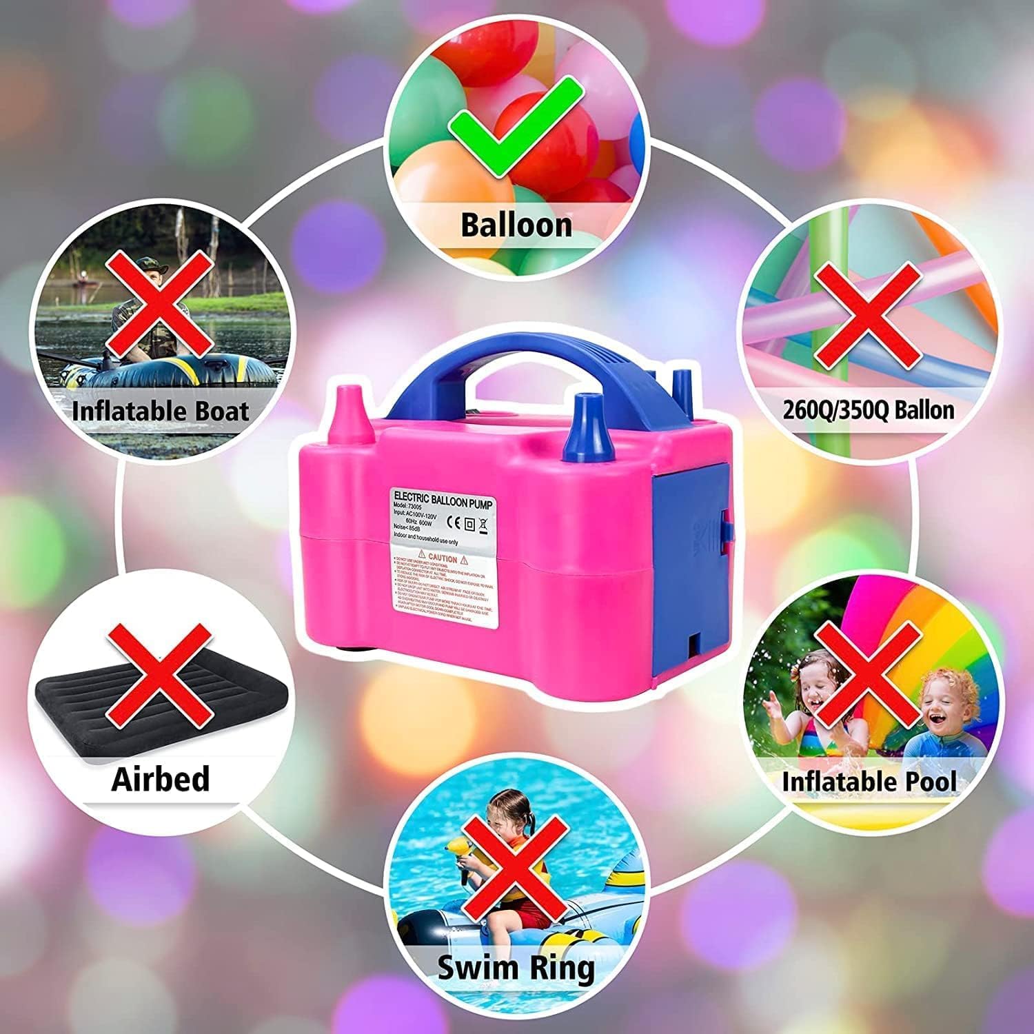 电动气球泵带 2+2 个喷嘴,2 种工作模式智能充气,220 伏 600 瓦,适用于派对、婚礼、生日装饰