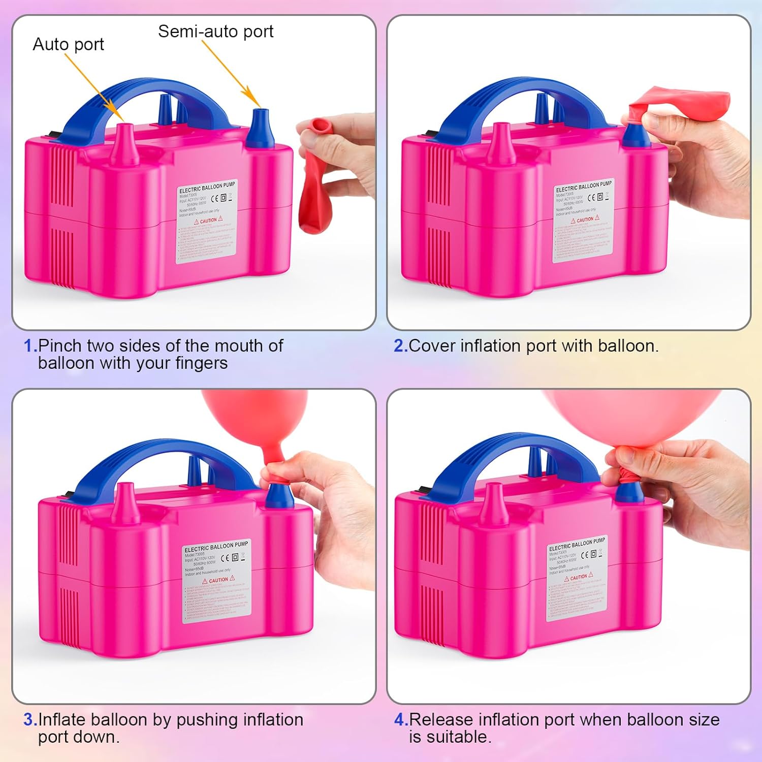 电动气球泵带 2+2 个喷嘴,2 种工作模式智能充气,220 伏 600 瓦,适用于派对、婚礼、生日装饰