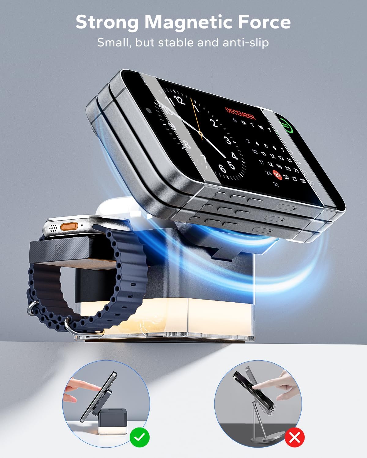 Awei iPhone Nightstand Charging Station, 15W 3-in-1 Wireless Phone Charger