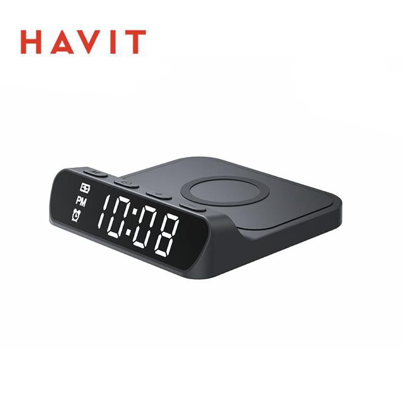 Havit 闹钟带无线充电器,适用于 iPhone、Android 和 AirPods TW14B 黑色数字显示计时器和贪睡功能