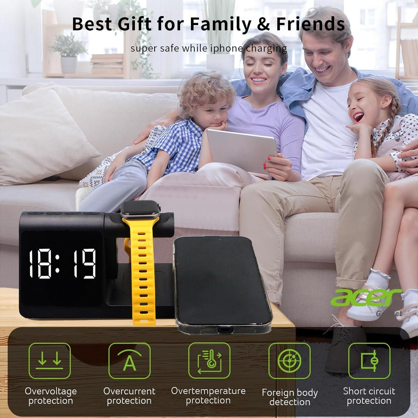 HAVIT Stazione di Ricarica Wireless 7 in 1 Supporto per Caricabatterie per iPhone 16 15 14 13 12 Pro Max Apple Watch Airpods con Bluetooth TimeSyn
