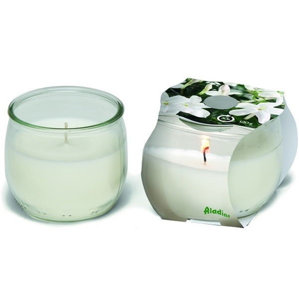 Candela profuma ambiente 30h 120gr. vasetto in vetro fragranza - gelsomino