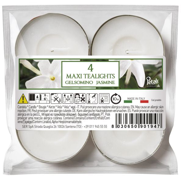 Maxi tealights 4 pz. profumazione d. 6 durata 10 ore - gelsomino