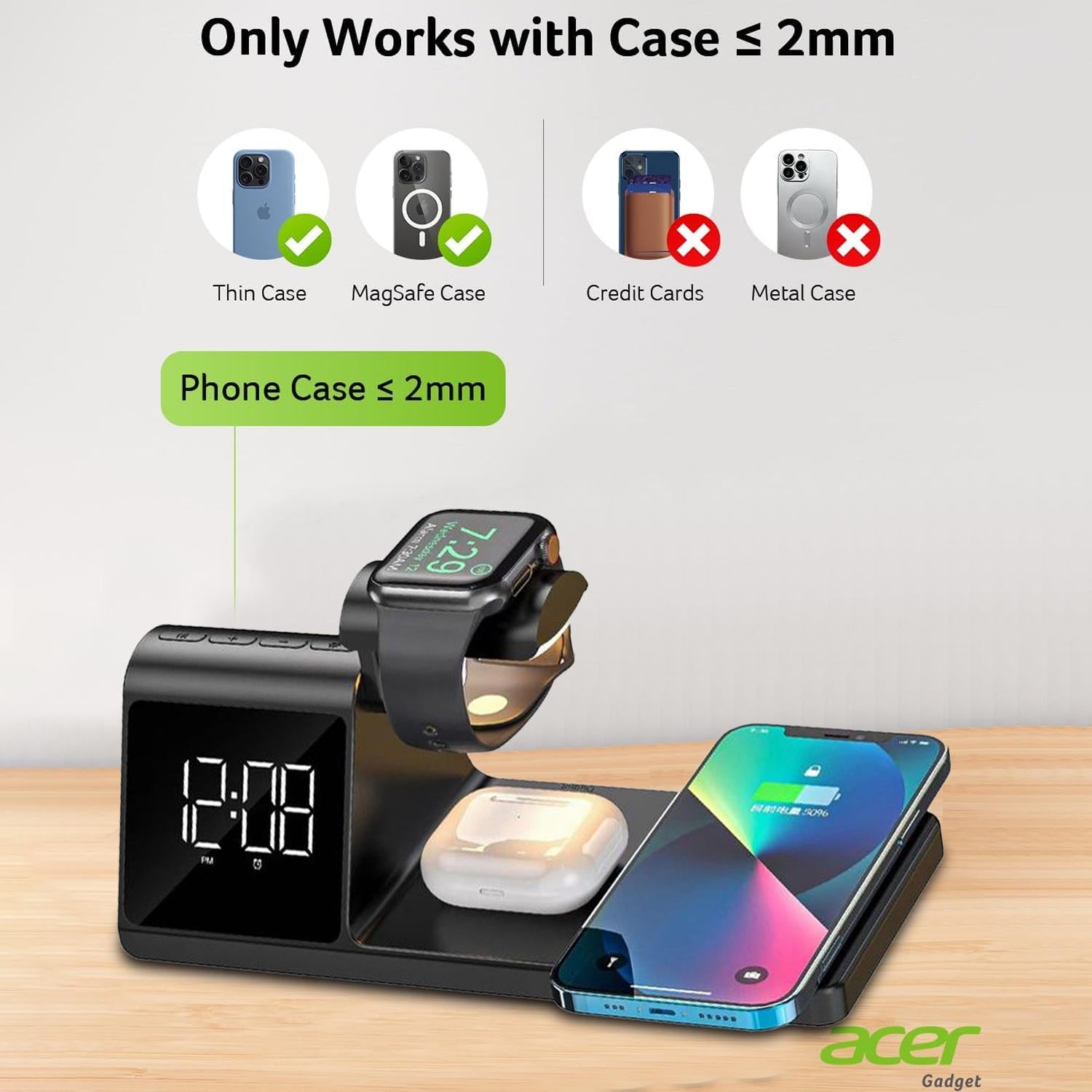 HAVIT 七合一无线充电底座适用于 iPhone 16 15 14 13 12 Pro Max Apple Watch Airpods 带蓝牙时间同步