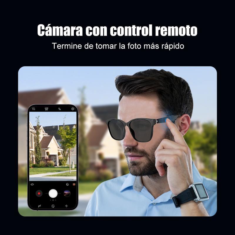 智能蓝牙眼镜,配备自动变暗偏光镜片、内置扬声器和麦克风、蓝光阻隔功能