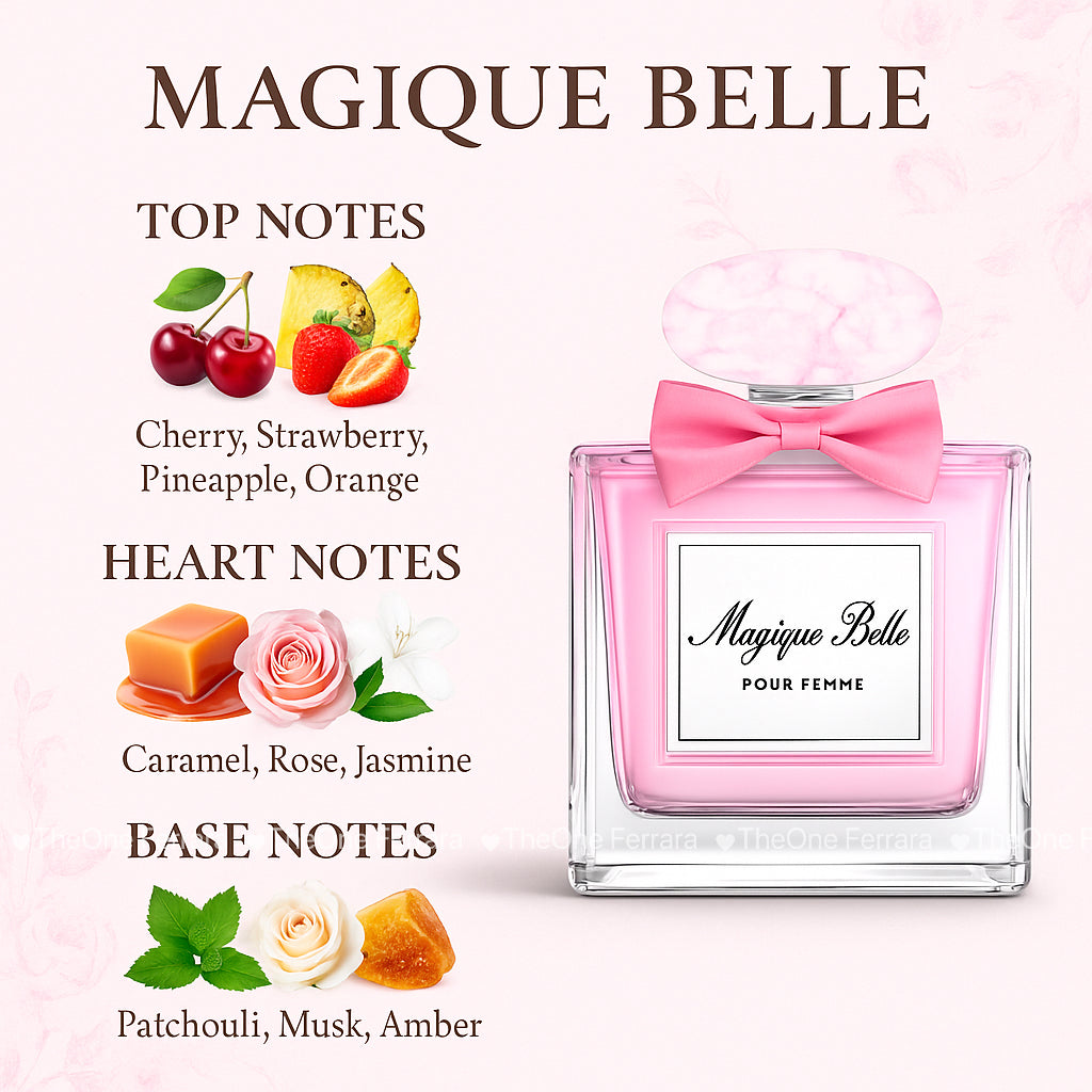 Magique Belle - Profumo da Donna 100ml  Fragranza Dolce Floreale e Fruttata, Elegante e Duratura