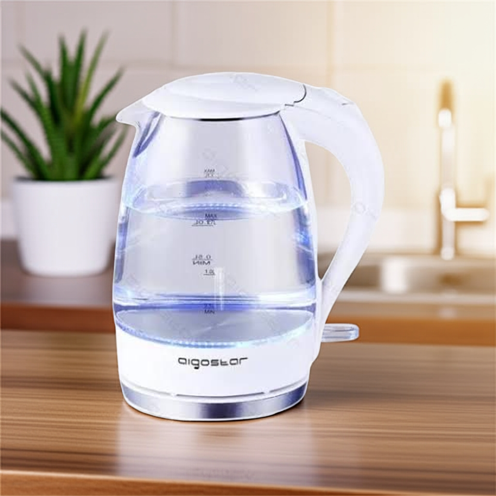 Aigostar 1.7 升玻璃电热水壶,配备 2200 W LED
