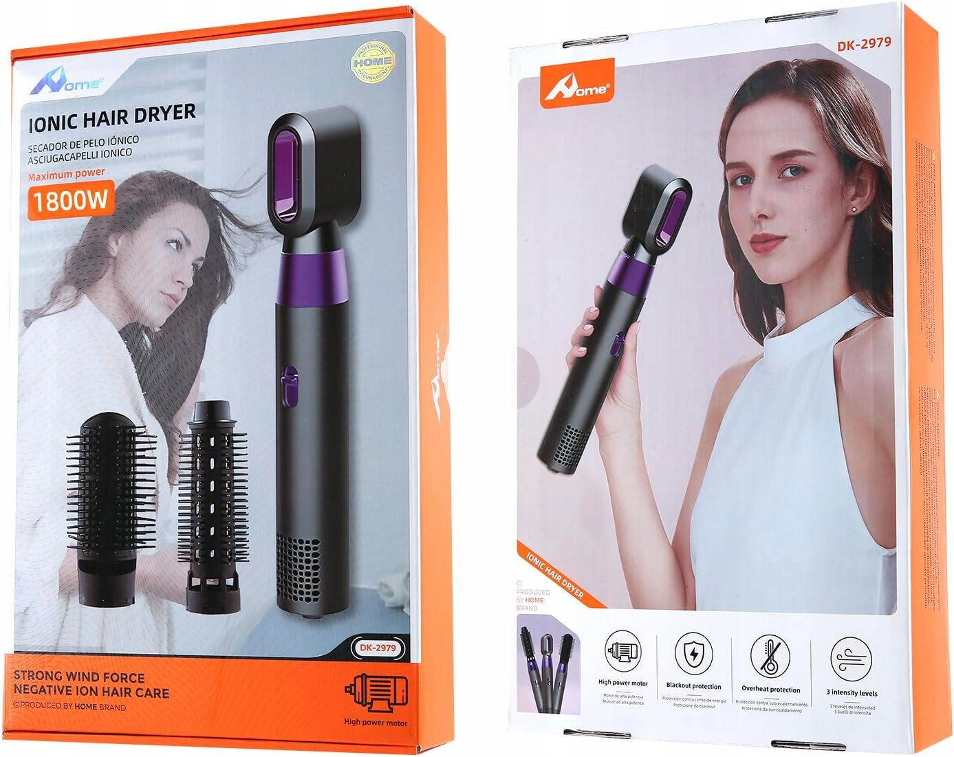 Spazzola Asciugacapelli 3 in 1 Styler Caldo con Ioni Negativi Lisciante 110.000 giri/min per Capelli Ricci e Normali Viola