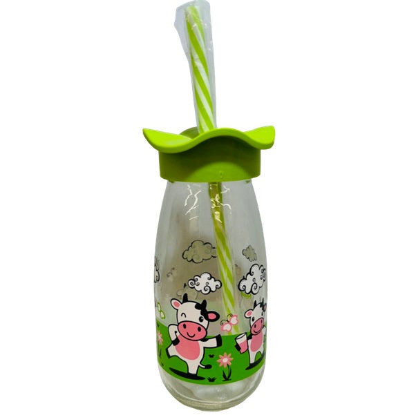 带吸管玻璃瓶 - 绿色