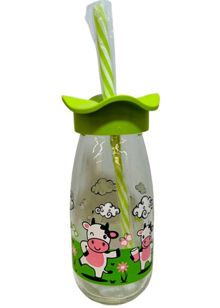 带吸管玻璃瓶 - 绿色