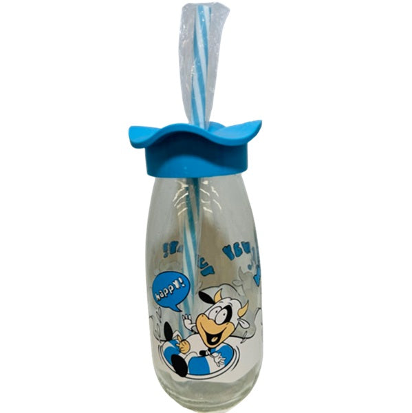 带吸管的玻璃瓶 - 蓝色