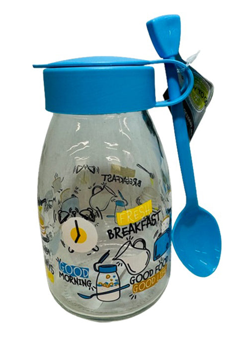 带勺子的装饰玻璃瓶 - 蓝色