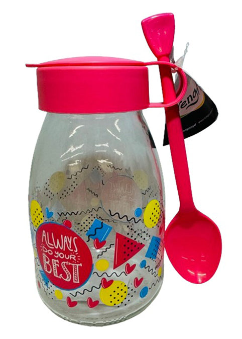 带勺子的装饰玻璃瓶 - 紫红色