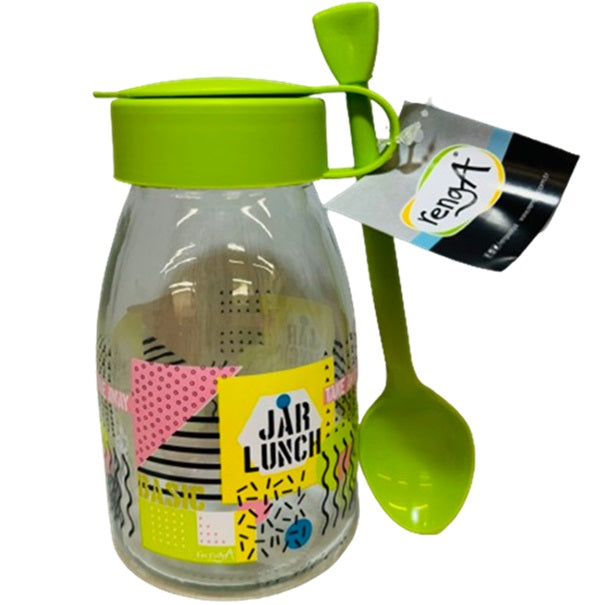 带勺子的装饰玻璃瓶 - 绿色