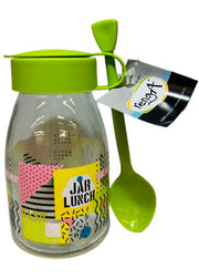 带勺子的装饰玻璃瓶 - 绿色