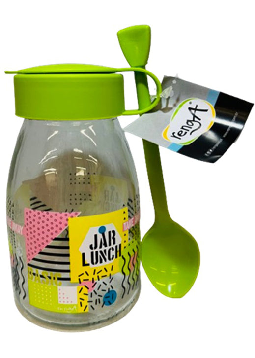 带勺子的装饰玻璃瓶 - 绿色