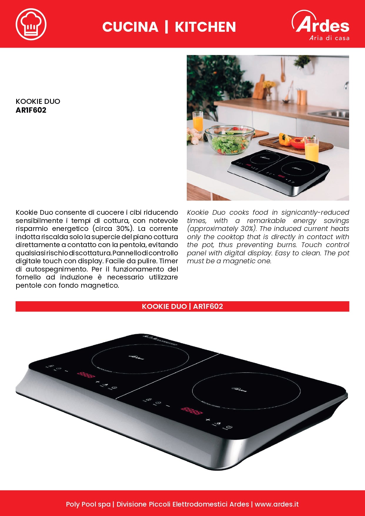 AR1F602  KOOKIE DUO  FORNELLO A INDUZIONE DOPPIO