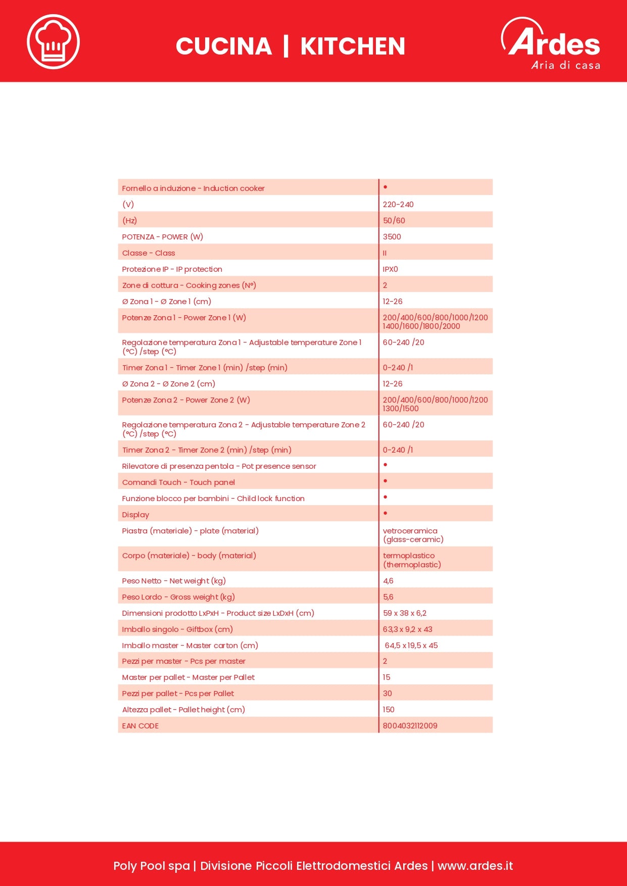 AR1F602  KOOKIE DUO  FORNELLO A INDUZIONE DOPPIO