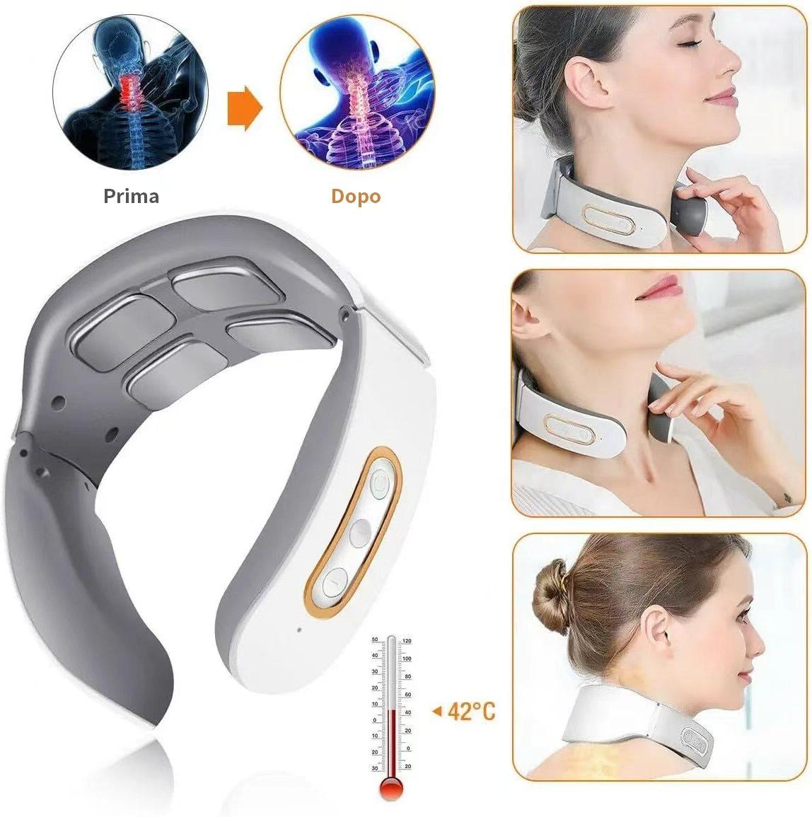 Smart 4D EMS Massaggiatore Elettrico Portatile Senza Filo per Collo con Funzione di Riscaldamento Bianco