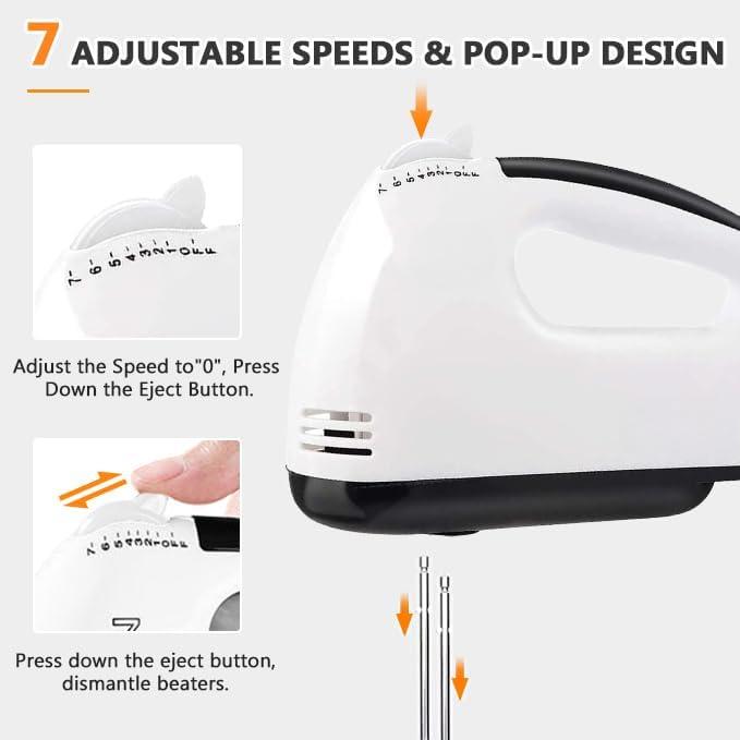 Frullatore elettrico portatile - Frullatore da cucina elettrico portatile a 7 velocità con 5 accessori