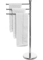 MyGift Portasciugamani Autoportante da 38 Pollici in Metallo Argentato con 3 Bracci Girevoli e Base Robusta Rotonda per Bagno Moderno Elegante