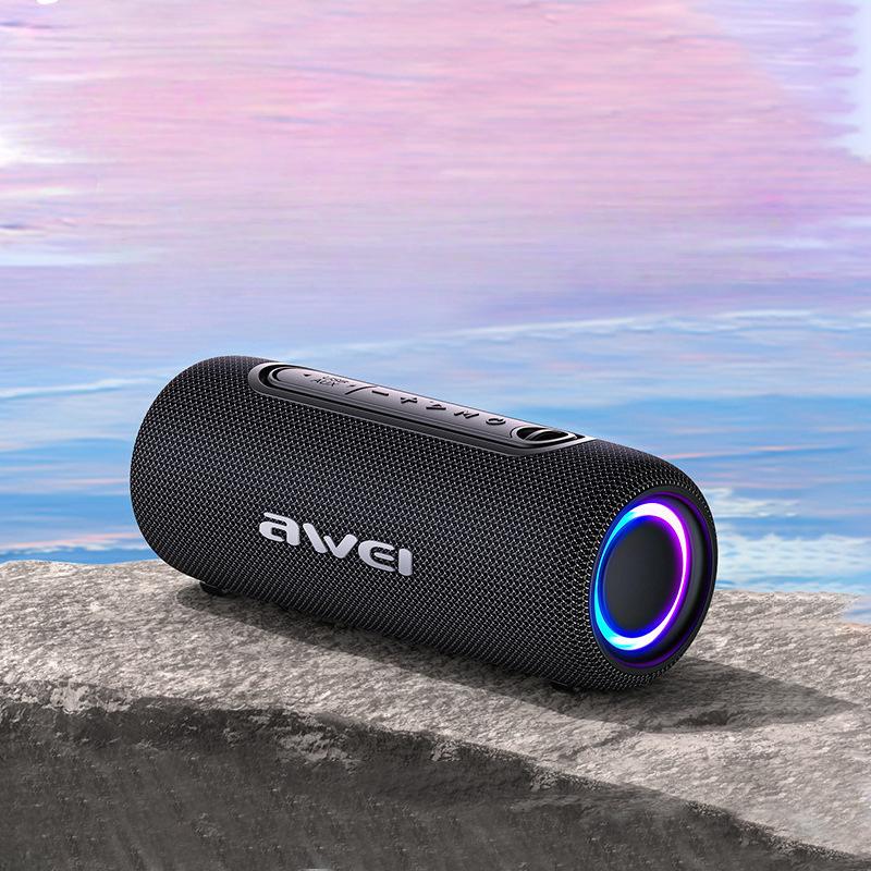 Awei 便携式蓝牙音箱,带彩色闪光,超重低音,25W,24小时播放,IPX5防水