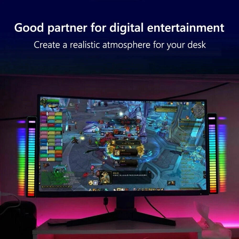 RGB Colore 32 LED Suono Controllo Raccolta Ritmo Righe Luce Musica Ambiente Lamp