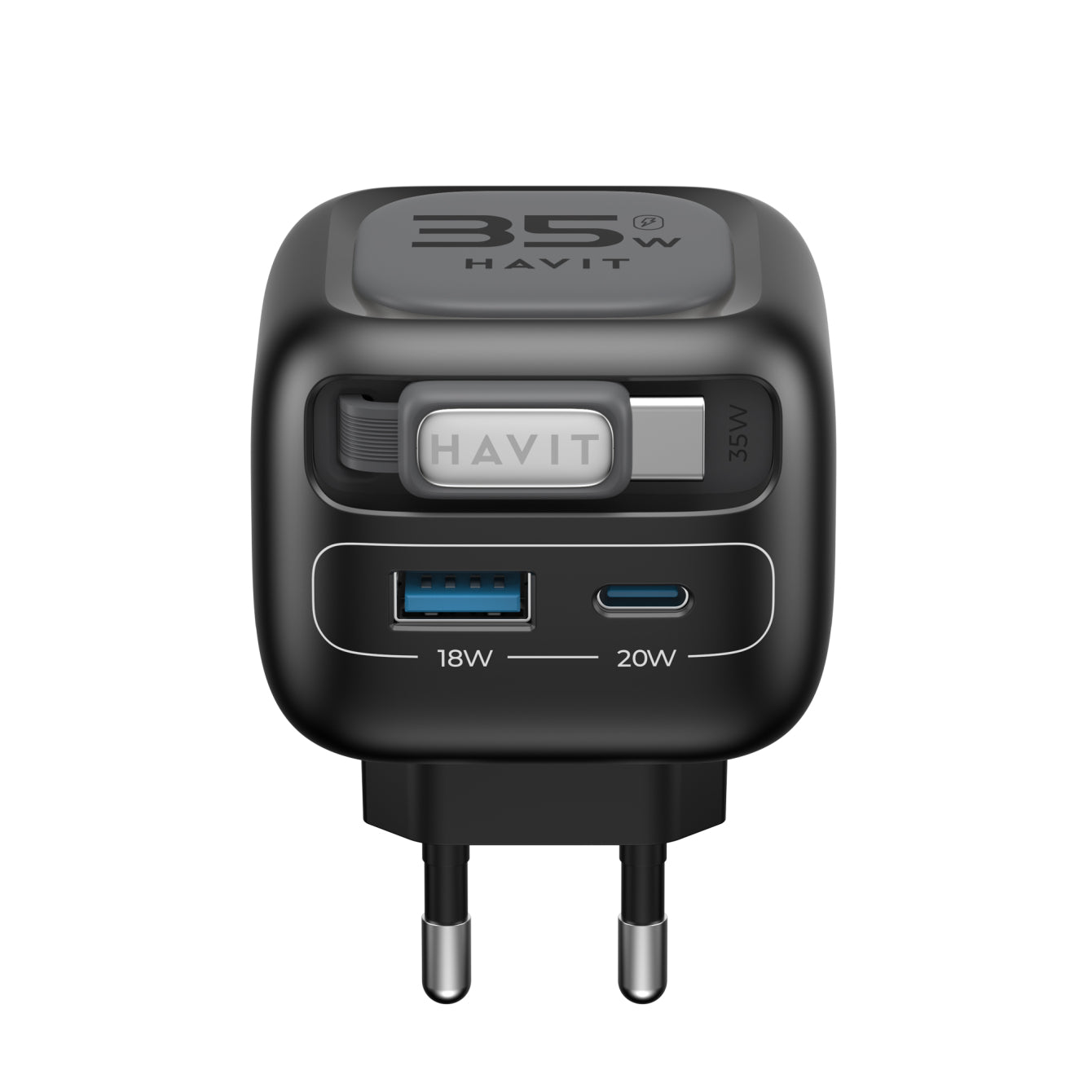 Caricabatterie da Rete con Cavo USB-C HAVIT UC251, 35W, 3A, 1 x USB-A - 1 x USB-C, Nero Grigio