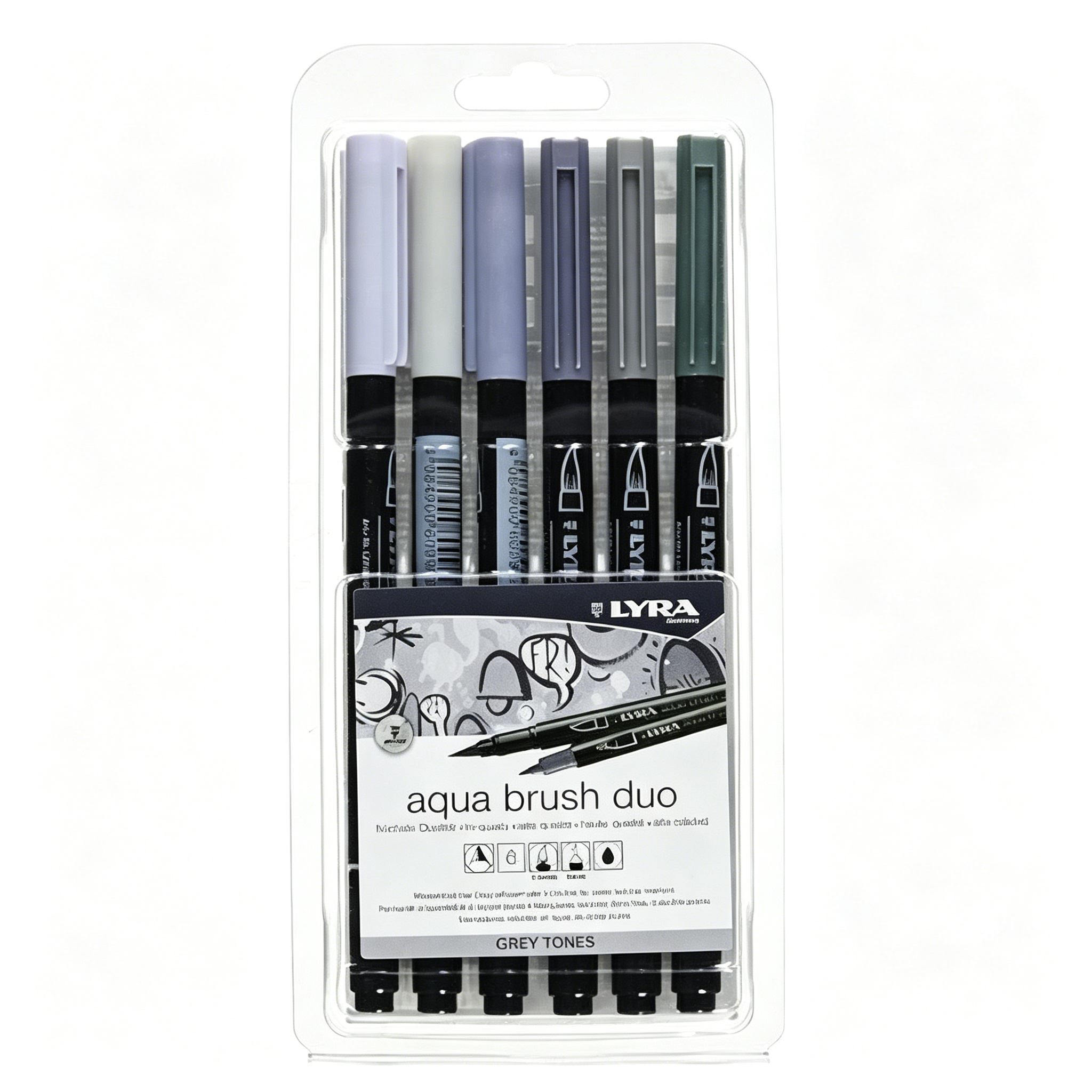 Lyra aqua brush duo set grey tones 6 pennarelli