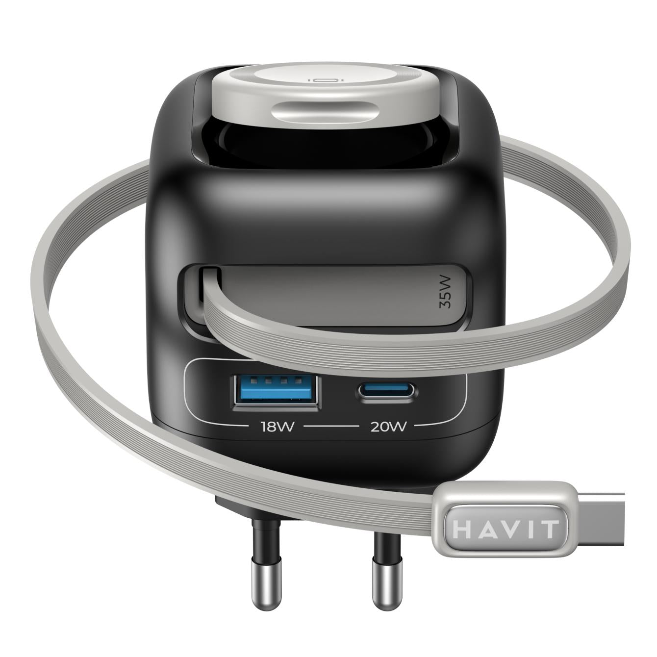 HAVIT Travel Charger UC250 GaN 35W USB-A+USB-C con Cavo USB-C e Caricatore per Orologio Modello UC250 GaN Potenza 35W Porte USB-A e USB-C