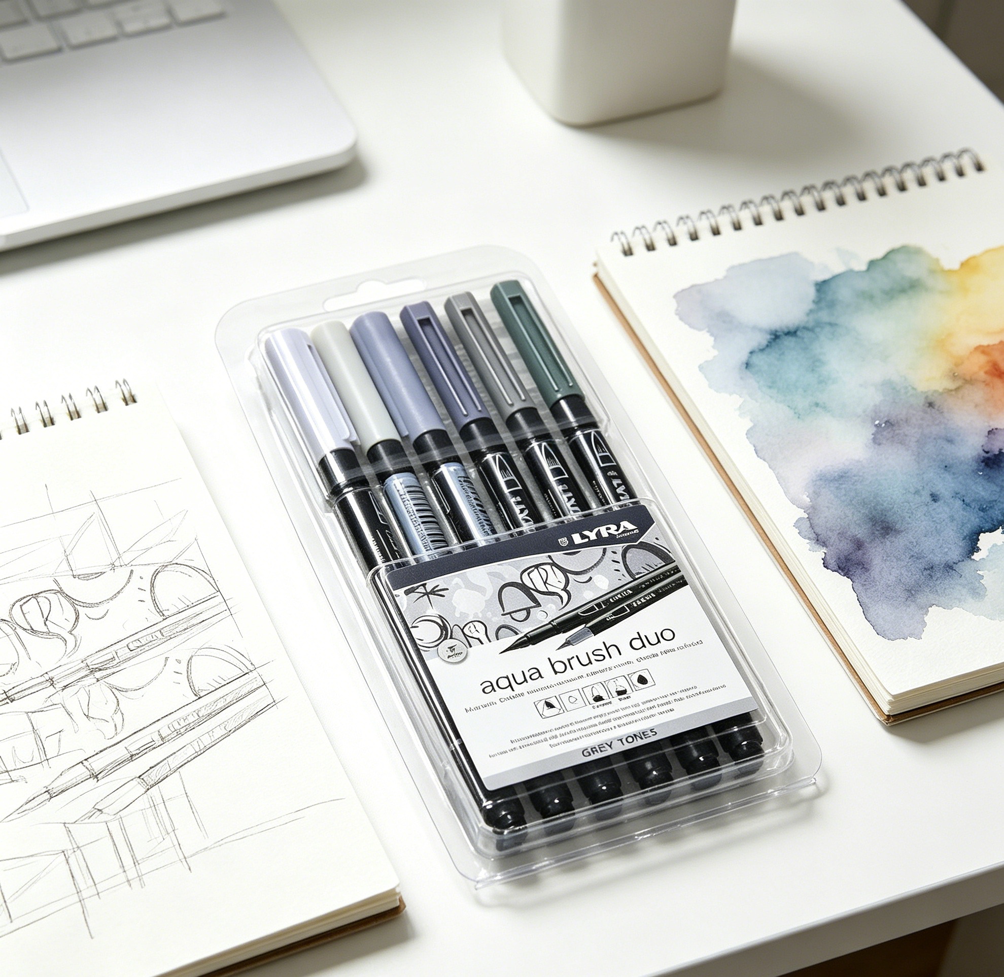 Lyra aqua brush duo set grey tones 6 pennarelli
