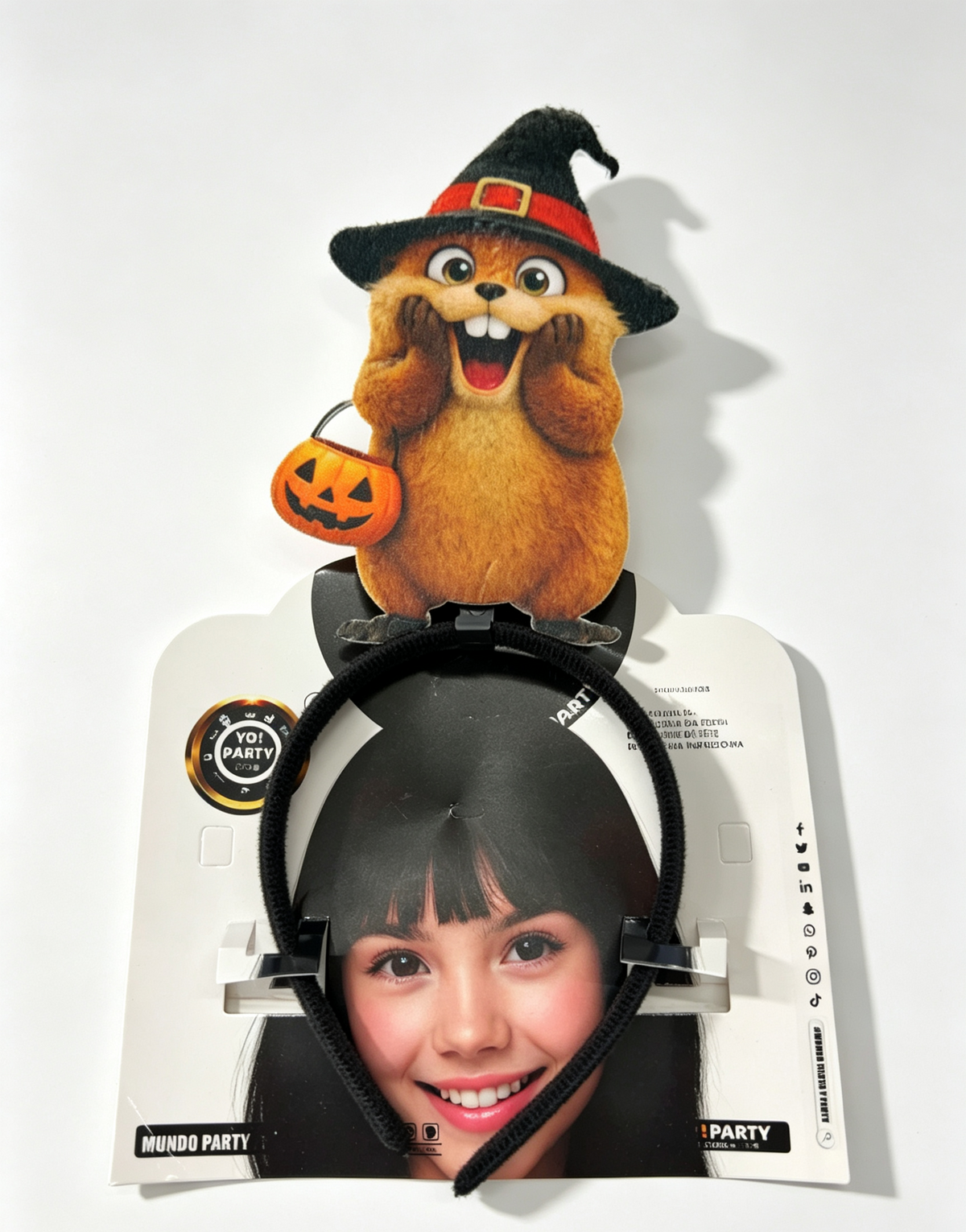 Diadema Castoro Strega Halloween, cerchietto con zucca di Jack, accessorio travestimento festa
