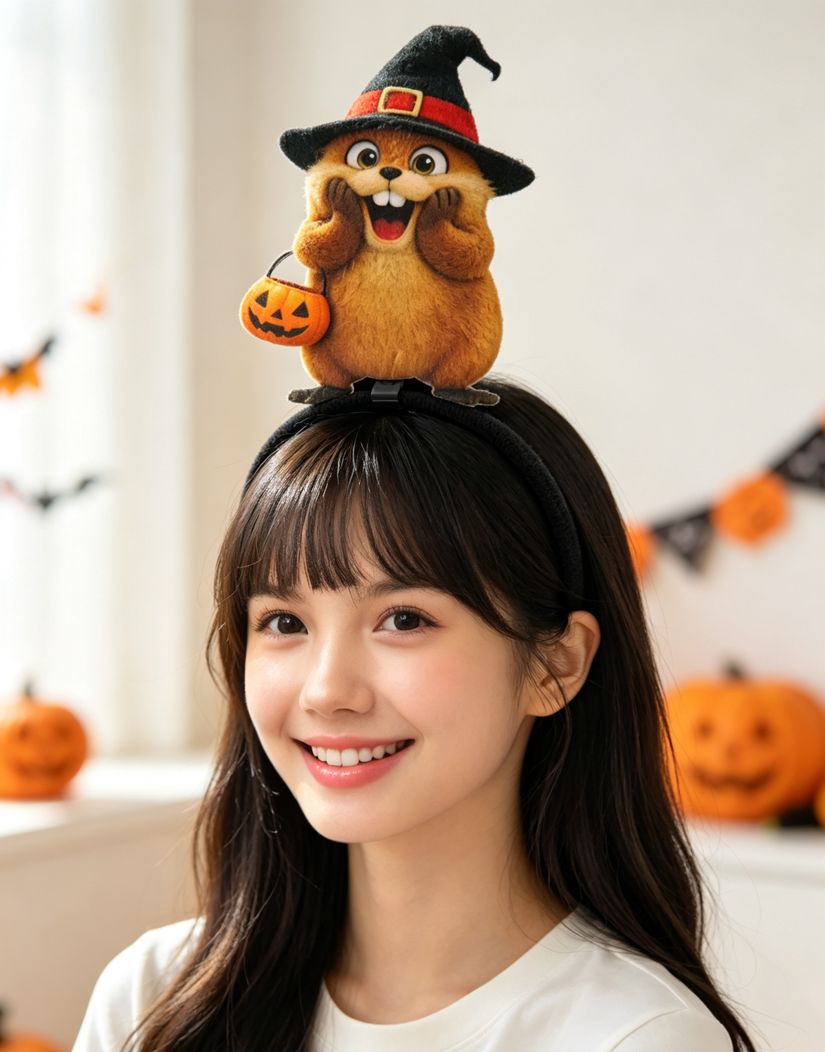 Diadema Castoro Strega Halloween, cerchietto con zucca di Jack, accessorio travestimento festa