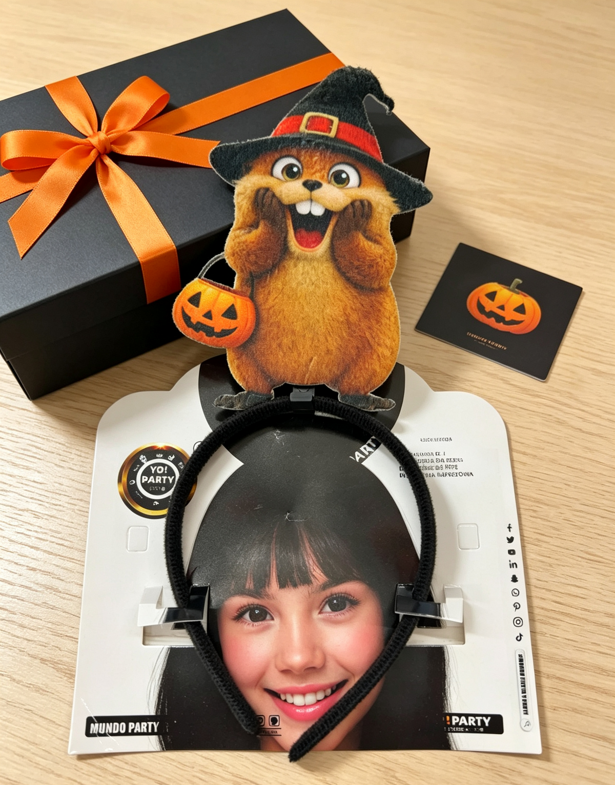 Diadema Castoro Strega Halloween, cerchietto con zucca di Jack, accessorio travestimento festa