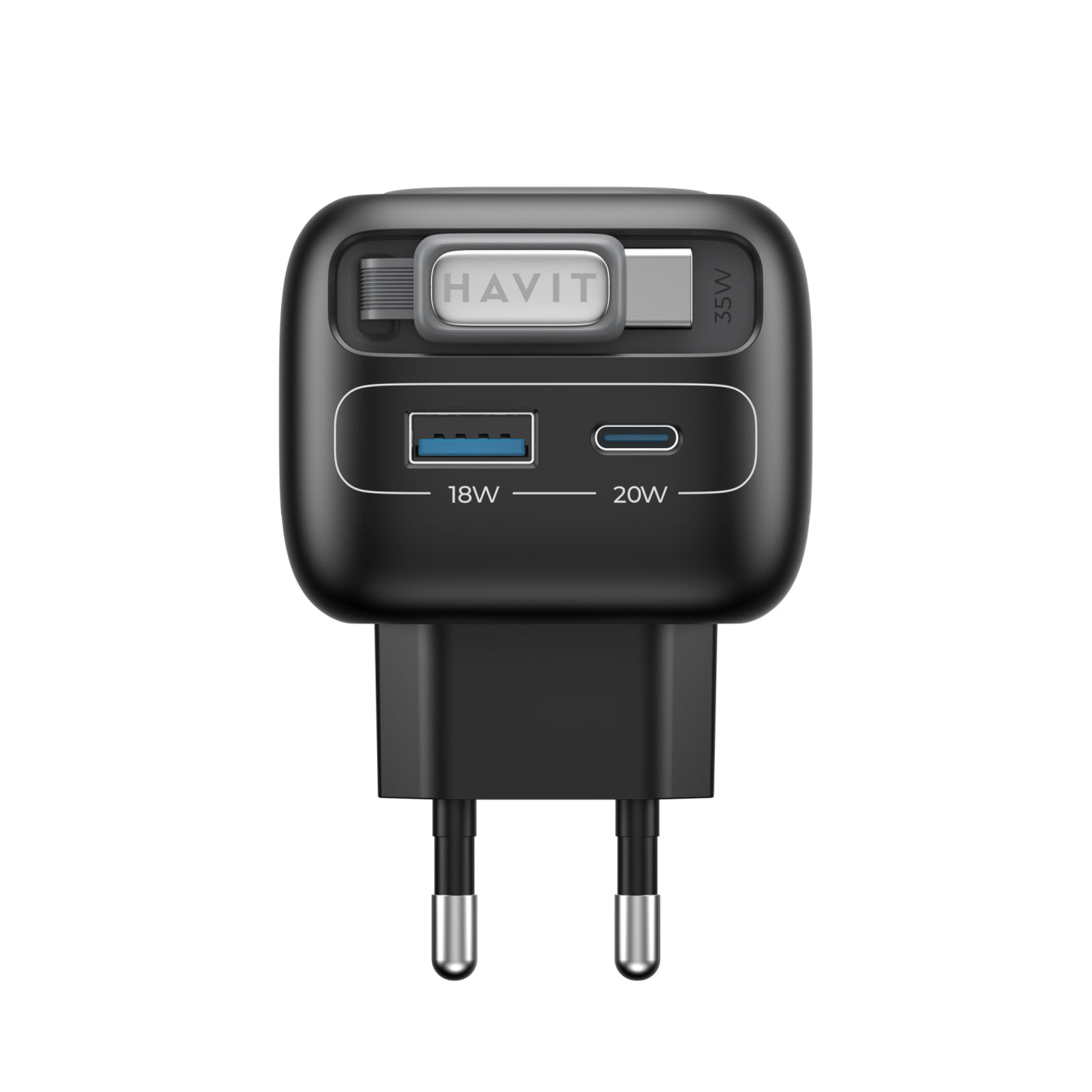 Caricabatterie da Rete con Cavo USB-C HAVIT UC251, 35W, 3A, 1 x USB-A - 1 x USB-C, Nero Grigio