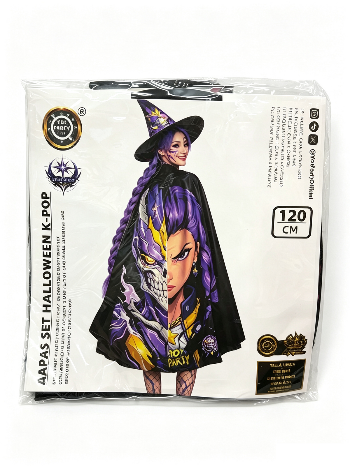 Cappello e Mantello Strega K-POP per Halloween, Set Costume per Bambini 120cm
