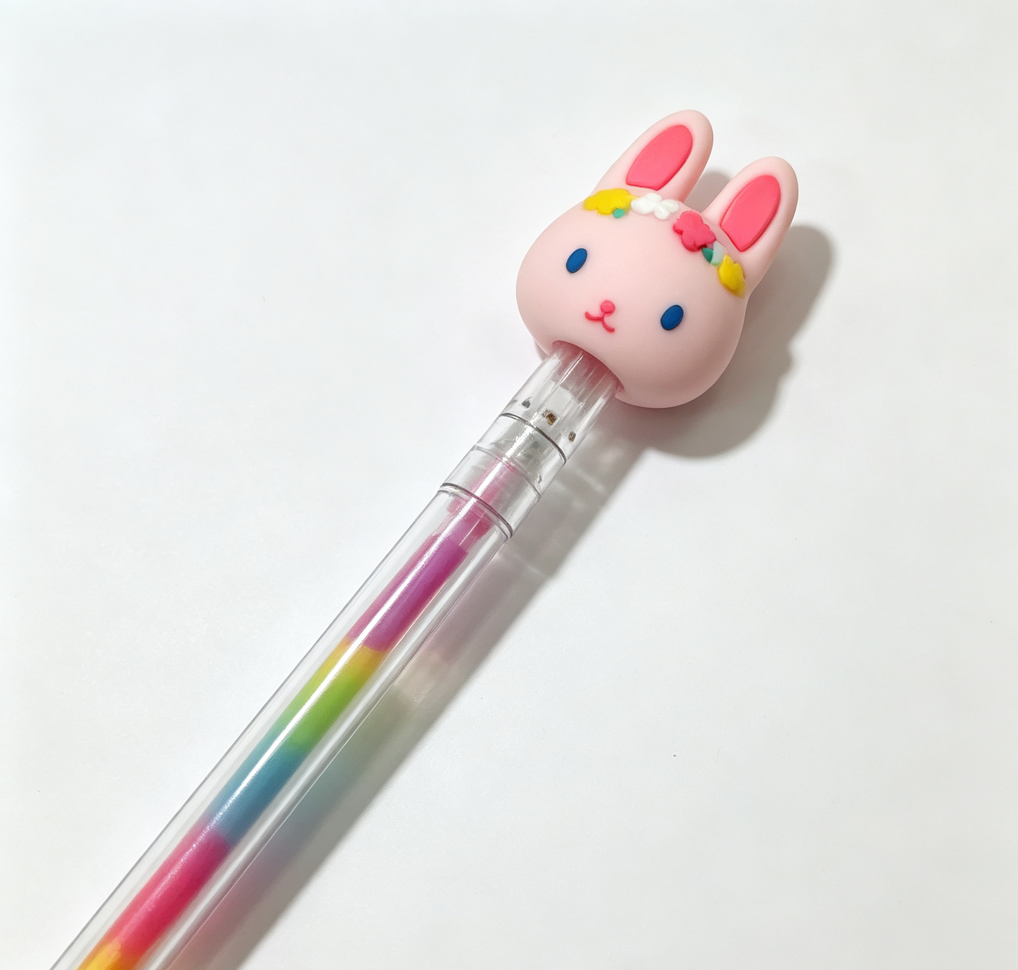 Penna Gel Decorativa con Testa di Coniglio Silicone – Colori Arcobaleno per Bambini