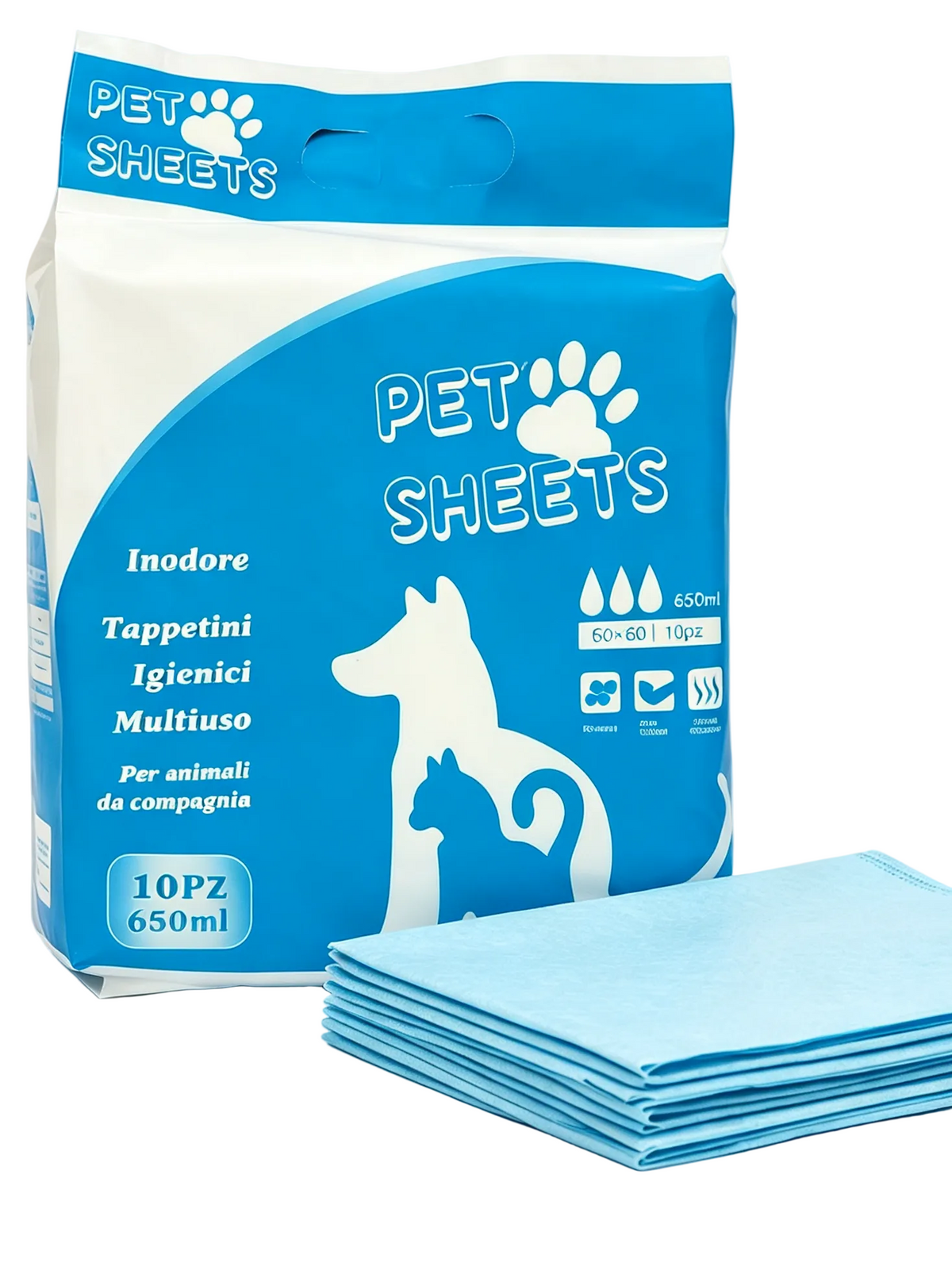 Tappetini Igienici per Animali 60x60cm 100 Pezzi, Super Assorbente 650ml, Inodore Anti Odore Cartone da 12 confezioni