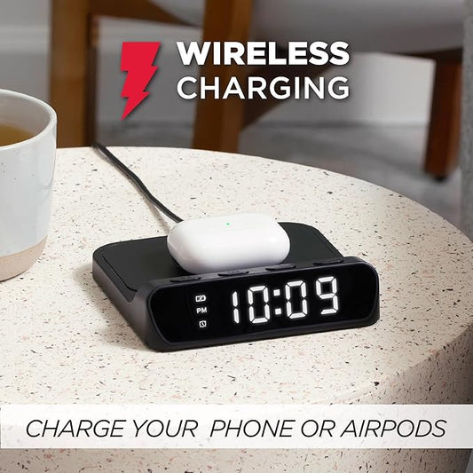 Havit Sveglia con Caricabatterie Wireless per iPhone Android e AirPods TW14B Nero Display Digitale Timer e Snooze